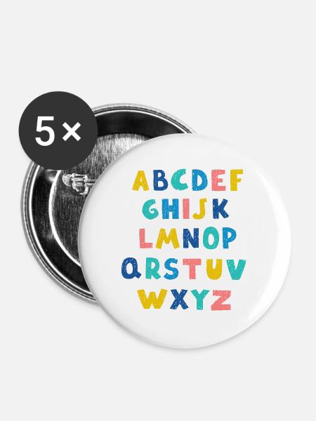 Lebendiges Alphabet - Buttons groß 56 mm (5er Pack) - Weiß