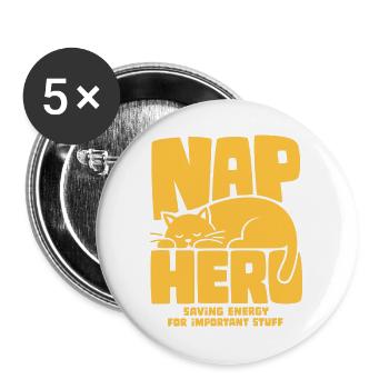 Schlafende Katze – Nap Hero - Buttons groß 56 mm (5er Pack) - Weiß - Vorne