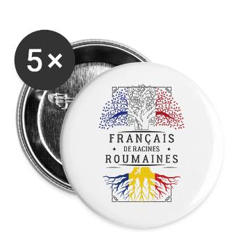 French Romanian Roots T-Shirt Hu Geschenk - Buttons groß 56 mm (5er Pack) - Weiß - Vorne