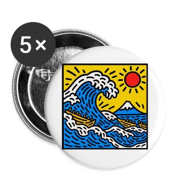 Bright Wave Sunrise mit Fuji Peak - Buttons groß 56 mm (5er Pack) - Weiß - Vorne