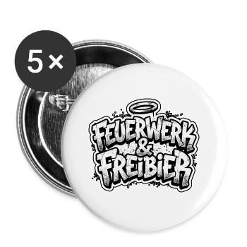 Feuerwerk und Freibier - Buttons groß 56 mm (5er Pack) - Weiß - Vorne