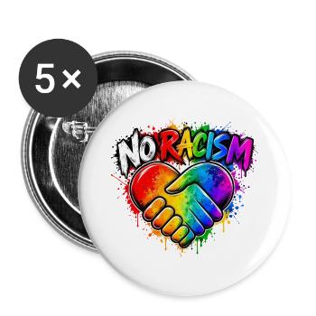 NoRassismus Regenbogen Herz-Hand - Buttons groß 56 mm (5er Pack) - Weiß - Vorne