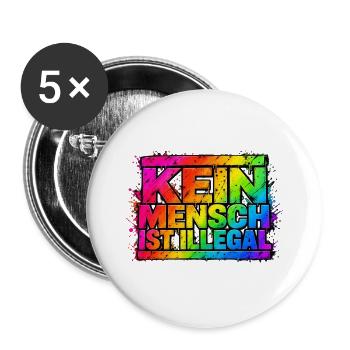 Kein Mensch Ist Illegal Regenbogen - Buttons groß 56 mm (5er Pack) - Weiß - Vorne