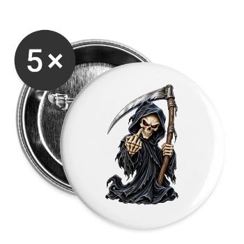 Sensenmann mit Sense und Schemen - Buttons groß 56 mm (5er Pack) - Weiß - Vorne