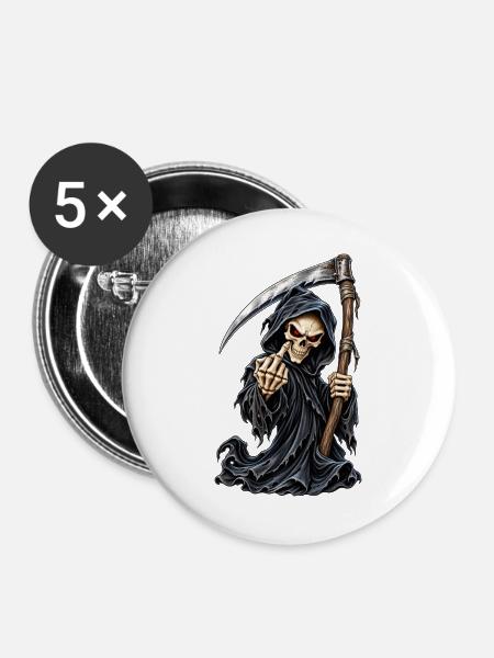 Sensenmann mit Sense und Schemen - Buttons groß 56 mm (5er Pack) - Weiß