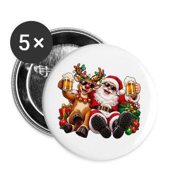 Santa und Rentier Festliche Feier - Buttons groß 56 mm (5er Pack) - Weiß - Vorne