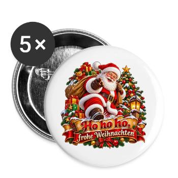Santa Geschenke Weihnachtsfreude - Buttons groß 56 mm (5er Pack) - Weiß - Vorne