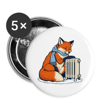 Winterfuchs mit Schal am Heizkörper - Buttons groß 56 mm (5er Pack) - Weiß - Vorne