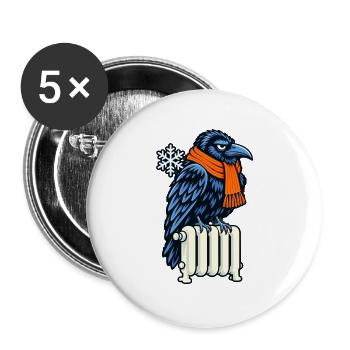 Winterkrähe mit Orangen Schal - Buttons groß 56 mm (5er Pack) - Weiß - Vorne
