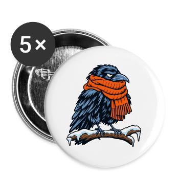 Krähe mit orangefarbenem Schal - Buttons groß 56 mm (5er Pack) - Weiß - Vorne