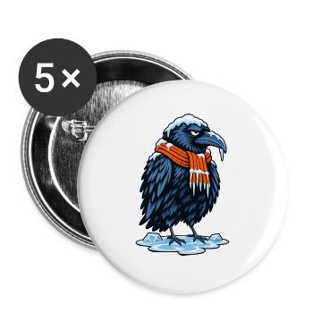 Eisrabe mit Orangen Schal - Buttons groß 56 mm (5er Pack) - Weiß - Vorne