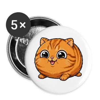 Super süße runde orangefarbene Katze - Buttons groß 56 mm (5er Pack) - Weiß - Vorne