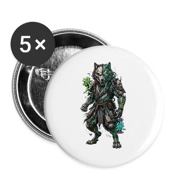 Cyber Wolf Mech Samurai Krieger - Buttons groß 56 mm (5er Pack) - Weiß - Vorne