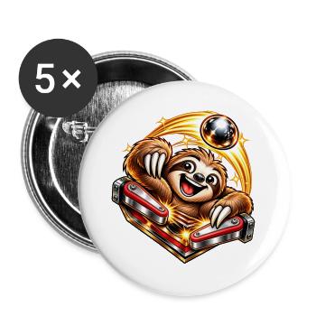 Fröhliches Faultier am Flipper  - Buttons groß 56 mm (5er Pack) - Weiß - Vorne