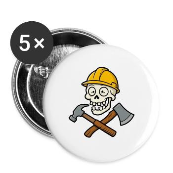 Lustiger Bauarbeiter-Schädel - Buttons groß 56 mm (5er Pack) - Weiß - Vorne