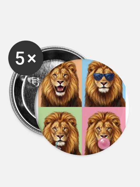 Löwen Löwe - Buttons groß 56 mm (5er Pack) - Weiß