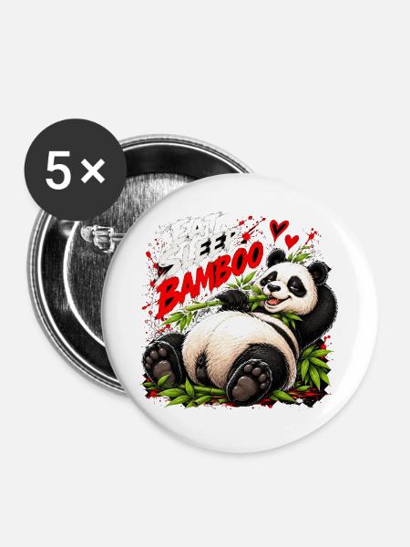Eat Sleep Bamboo Panda - Buttons groß 56 mm (5er Pack) - Weiß