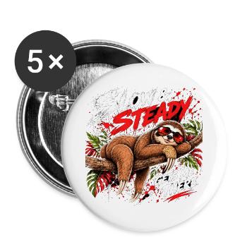 Slow & Steady Faultier - Buttons groß 56 mm (5er Pack) - Weiß - Vorne