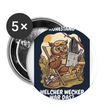 Rente Schichtdienst – Welcher Wecker? - Buttons groß 56 mm (5er Pack) - Weiß - Vorne