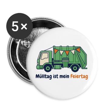 Müllauto – Mülltag ist mein Feiertag - Buttons groß 56 mm (5er Pack) - Weiß - Vorne