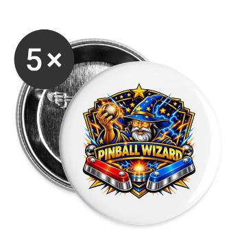 Pinball Meisterzauber - Buttons groß 56 mm (5er Pack) - Weiß - Vorne