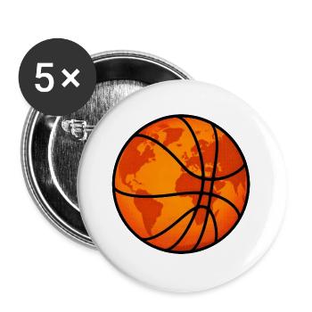 Basketball Weltkugel Globus Erdkugel Sport Shirt - Buttons groß 56 mm (5er Pack) - Weiß - Vorne