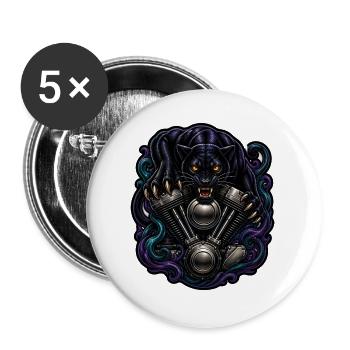 Schwarzer Panther V2 Motor Tattoo Biker T-Shirt - Buttons groß 56 mm (5er Pack) - Weiß - Vorne