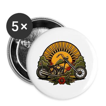 Chopper Motorrad Sonne Retro Tattoo Biker Shirt - Buttons groß 56 mm (5er Pack) - Weiß - Vorne