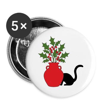 gatto_si_nasconde_dietro_vaso_con_agrifoglio - Buttons groß 56 mm (5er Pack) - Weiß - Vorne
