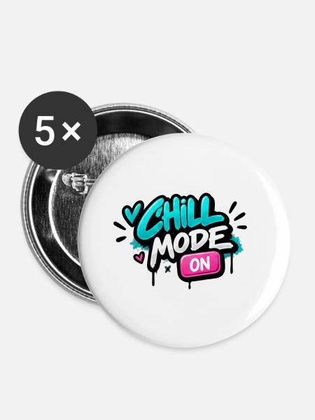 Chillmodus Neon Graffiti - Buttons groß 56 mm (5er Pack) - Weiß