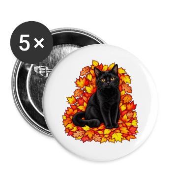 Schwarze Katze im Herbstlaub - Buttons groß 56 mm (5er Pack) - Weiß - Vorne