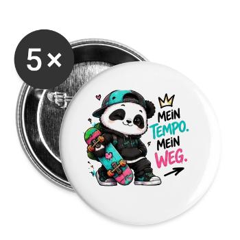 Panda Skate: Mein Tempo Mein Weg - Buttons groß 56 mm (5er Pack) - Weiß - Vorne