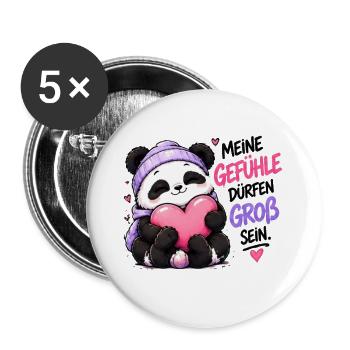 Panda Gefühle Groß Sein - Buttons groß 56 mm (5er Pack) - Weiß - Vorne