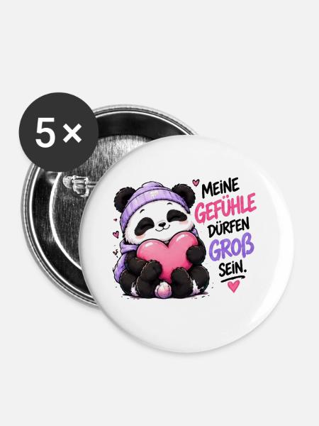 Panda Gefühle Groß Sein - Buttons groß 56 mm (5er Pack) - Weiß