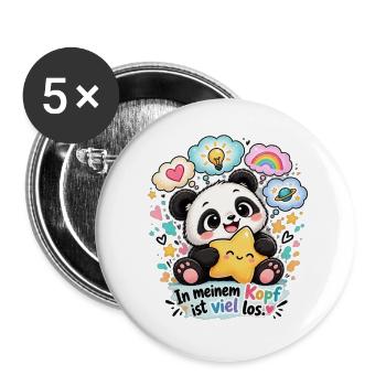 Kawaii-Panda mit bunten Gedankenblasen - Buttons groß 56 mm (5er Pack) - Weiß - Vorne