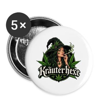 Rauchende Kräuterhexe Hanfblatt - Buttons groß 56 mm (5er Pack) - Weiß - Vorne