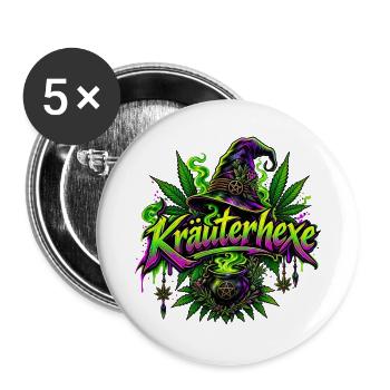 Kräuterhexe mit Hanfblatt und Hexenhut - Buttons groß 56 mm (5er Pack) - Weiß - Vorne