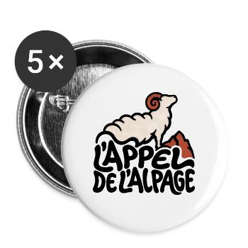 Der Ruf der Alpenweide – Transhumanz-Humor - Buttons groß 56 mm (5er Pack) - Weiß - Vorne