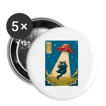 Retro Weltraumkatze UFO Poster - Buttons groß 56 mm (5er Pack) - Weiß - Vorne