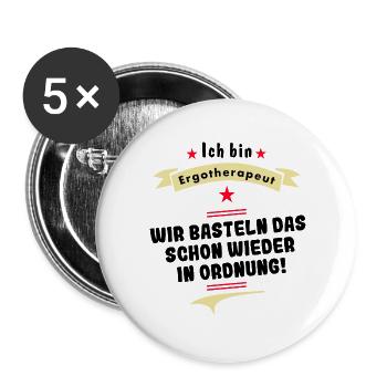 ergotherapeut - wir basteln das in ordnung - Buttons groß 56 mm (5er Pack) - Weiß - Vorne