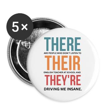 Lustige Grammatik-Wertschätzung eines Englischlehrers - Buttons groß 56 mm (5er Pack) - Weiß - Vorne