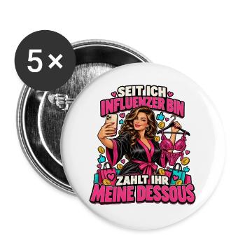 Influencerin Selfie mit Dessous - Buttons groß 56 mm (5er Pack) - Weiß - Vorne