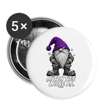 Wintergnom mit violetter Mütze Weihnachtswichtel - Buttons groß 56 mm (5er Pack) - Weiß - Vorne