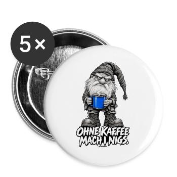 Grummelgnom mit blauer Kaffeetasse Weihnachtswicht - Buttons groß 56 mm (5er Pack) - Weiß - Vorne