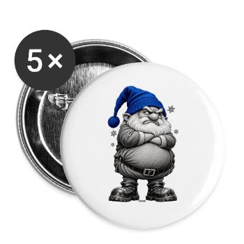 Grimmiger Weihnachtsgnom in Blauer Mütze - Buttons groß 56 mm (5er Pack) - Weiß - Vorne