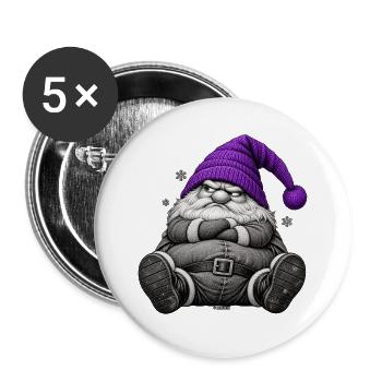 Weihnachtswichtel mit lila Wintermütze - Buttons groß 56 mm (5er Pack) - Weiß - Vorne