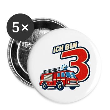 3. Geburtstag Feuerwehr - Buttons groß 56 mm (5er Pack) - Weiß - Vorne