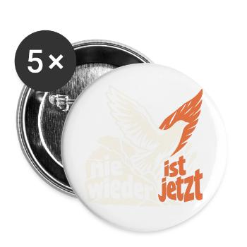 Nie wieder ist jetzt Friedenstaube gegen Rechts - Buttons groß 56 mm (5er Pack) - Weiß - Vorne