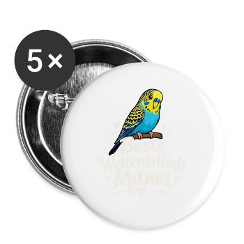 Beste Wellensittich Mama Vogelliebhaberin - Buttons groß 56 mm (5er Pack) - Weiß - Vorne