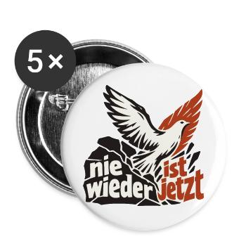 Nie wieder ist jetzt Friedenstaube Demokratie - Buttons groß 56 mm (5er Pack) - Weiß - Vorne